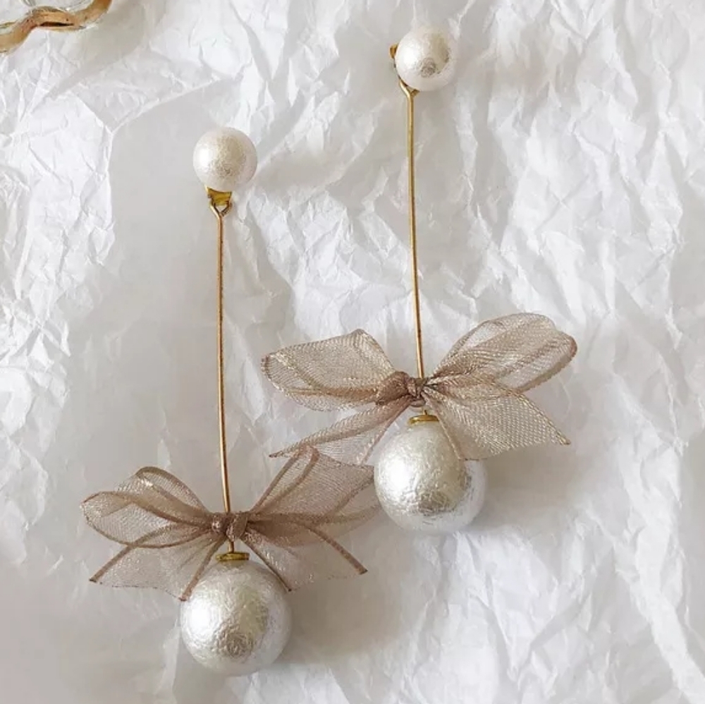 Korean Handmade Ribbon Design Summer Style Earrings
